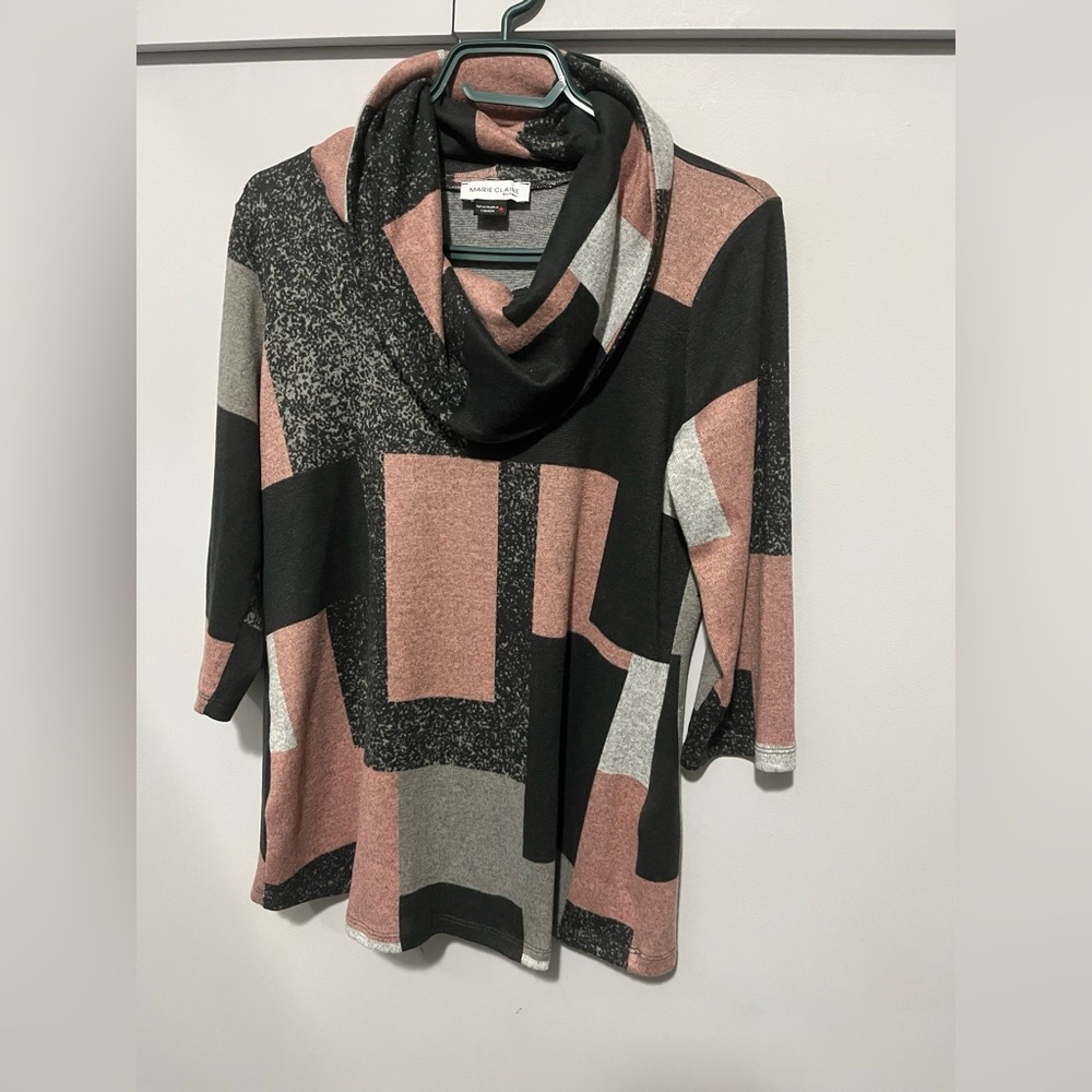 Carol Rose Geometric Print Cowl Neck Top